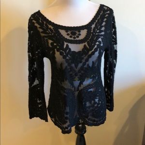 Black Long Sleeved Lace Express Top